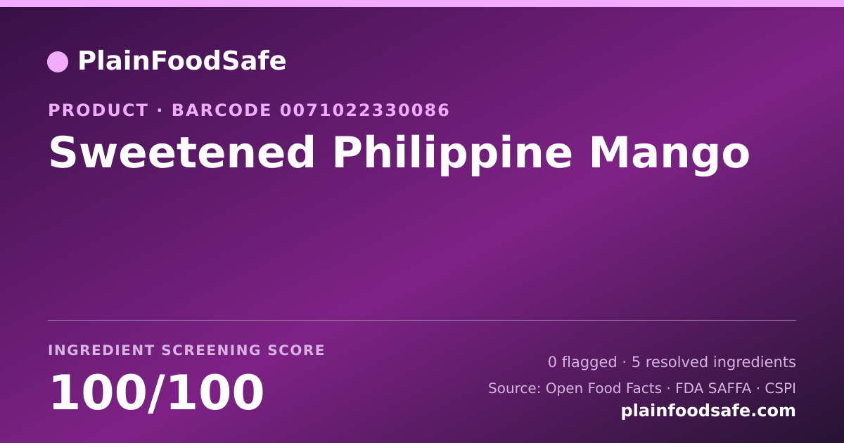 Share card for Sweetened Philippine Mango Food Ingredient Profile