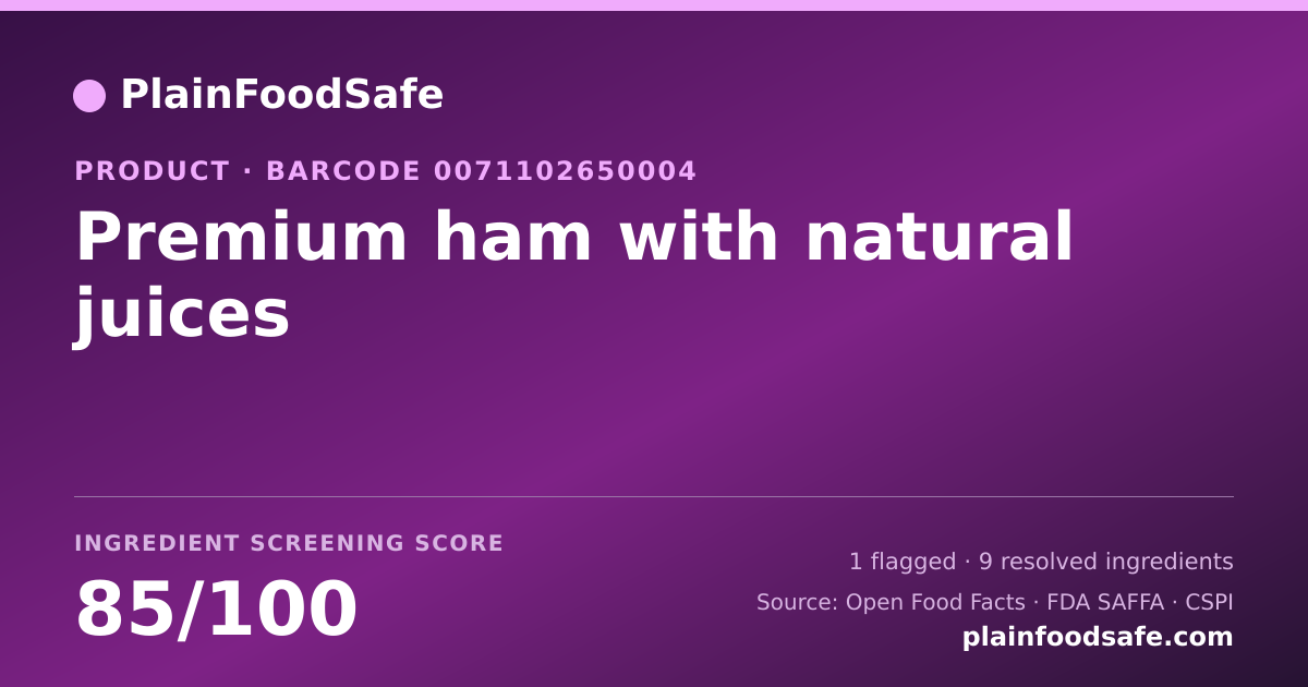 Share card for Premium ham with natural juices Food Ingredient Profile