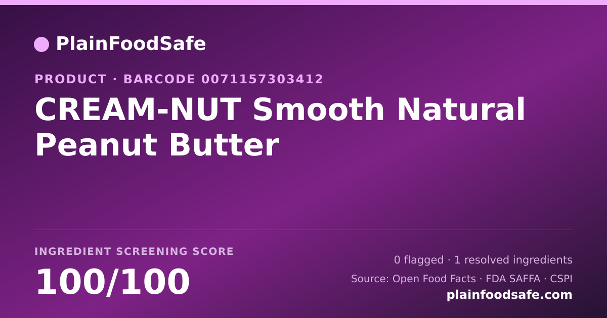 Share card for CREAM-NUT Smooth Natural Peanut Butter Food Ingredient Profile