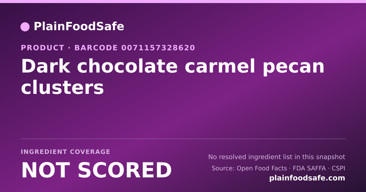 Share card for Dark chocolate carmel pecan clusters Food Ingredient Profile