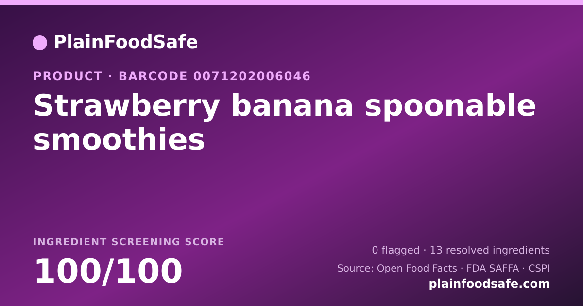Share card for Strawberry banana spoonable smoothies Food Ingredient Profile