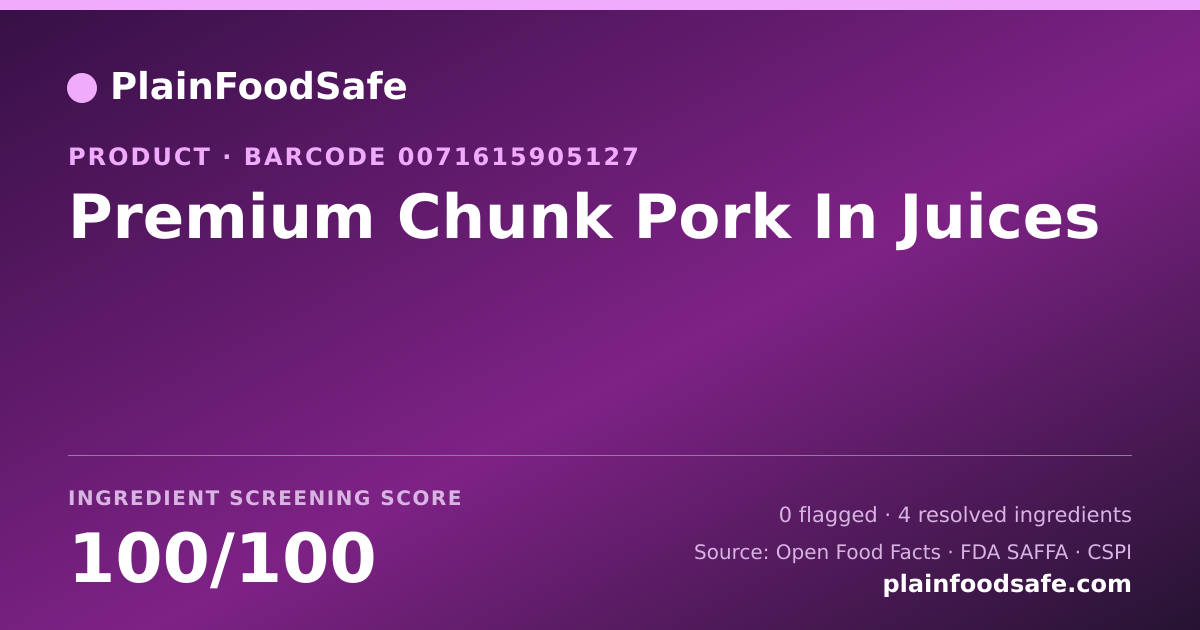 Share card for Premium Chunk Pork In Juices Food Ingredient Profile