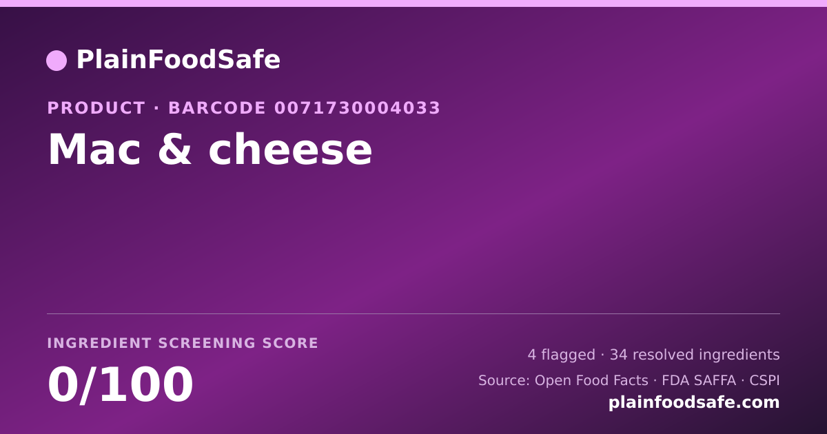 Share card for Mac & cheese Food Ingredient Profile