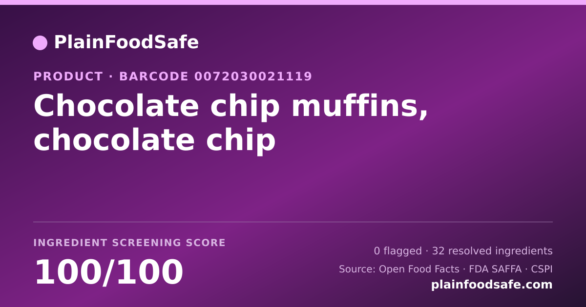 Share card for Chocolate chip muffins, chocolate chip Food Ingredient Profile