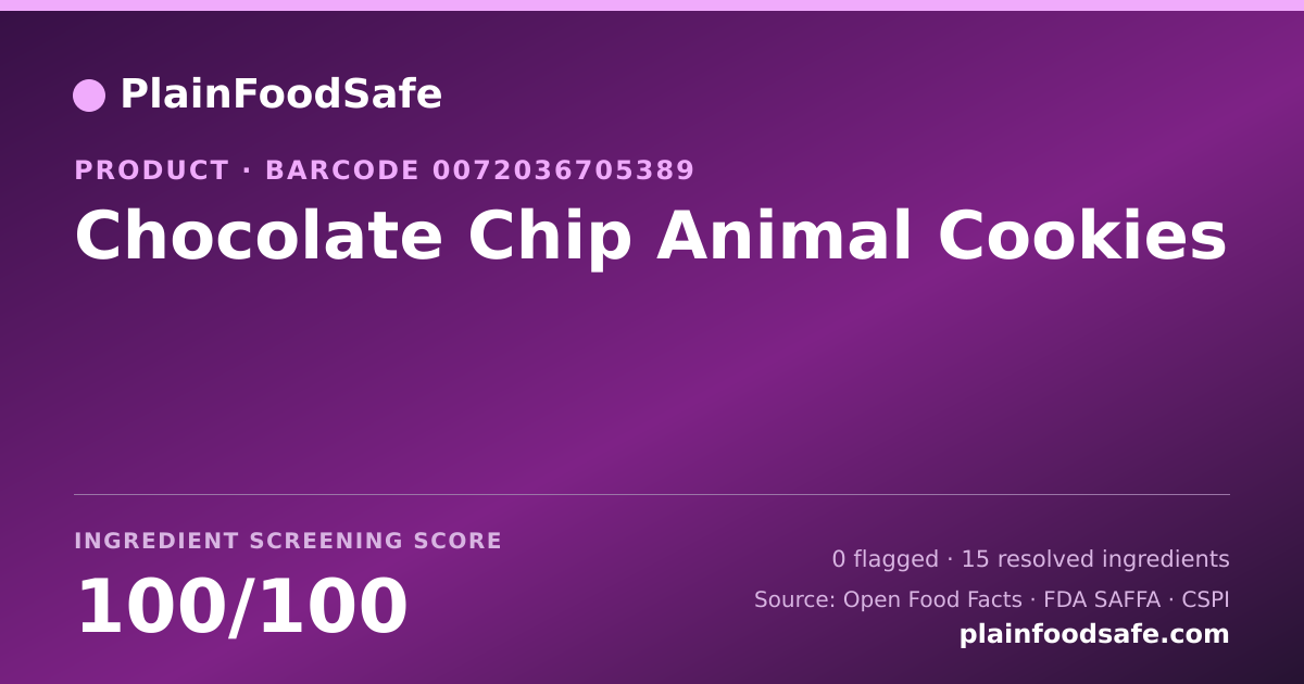 Share card for Chocolate Chip Animal Cookies Food Ingredient Profile
