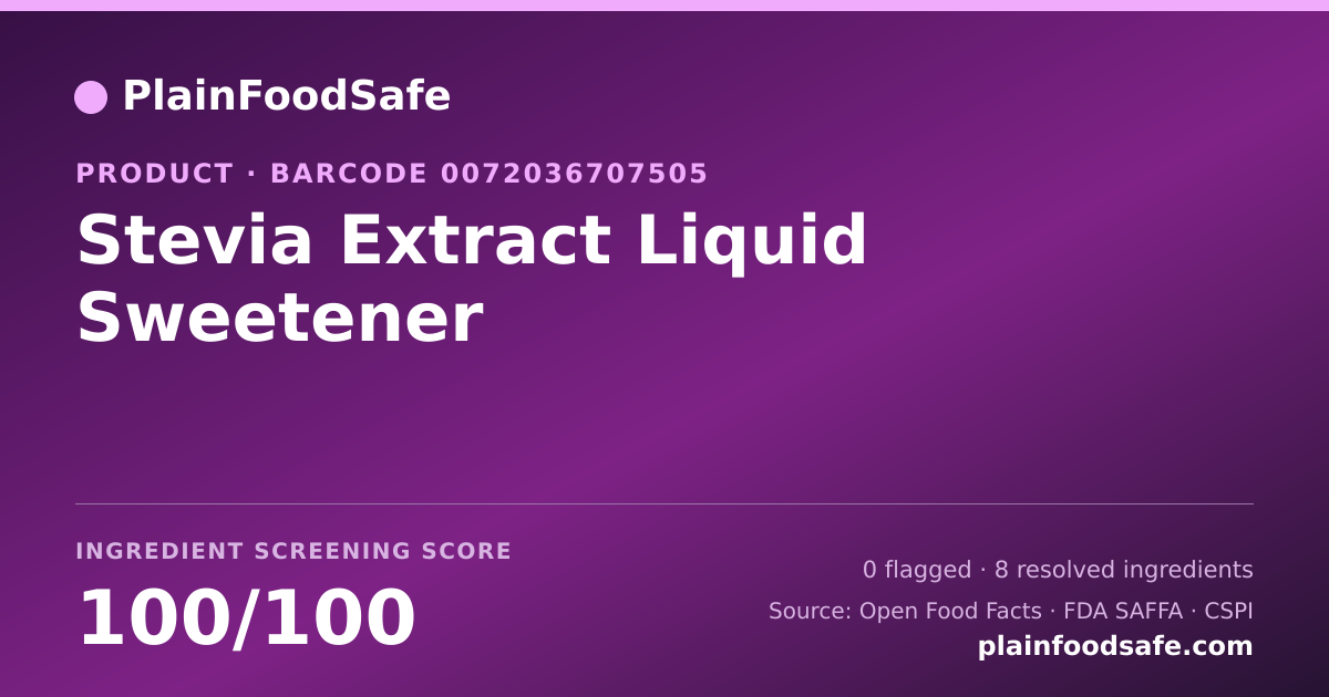 Share card for Stevia Extract Liquid Sweetener Food Ingredient Profile