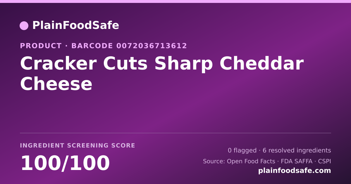 Share card for Cracker Cuts Sharp Cheddar Cheese Food Ingredient Profile