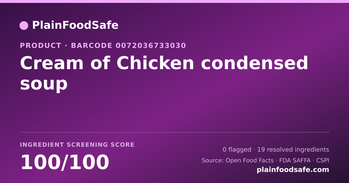 Share card for Cream of Chicken condensed soup Food Ingredient Profile
