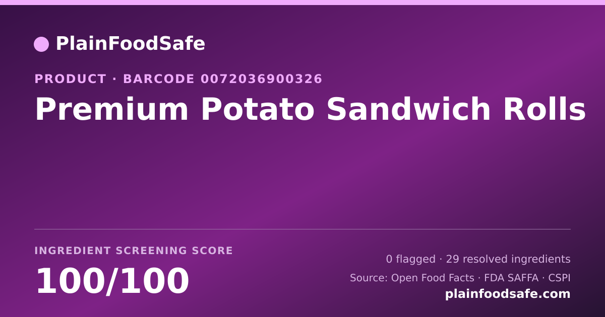 Share card for Premium Potato Sandwich Rolls Food Ingredient Profile