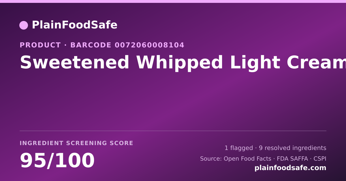 Share card for Sweetened Whipped Light Cream Food Ingredient Profile