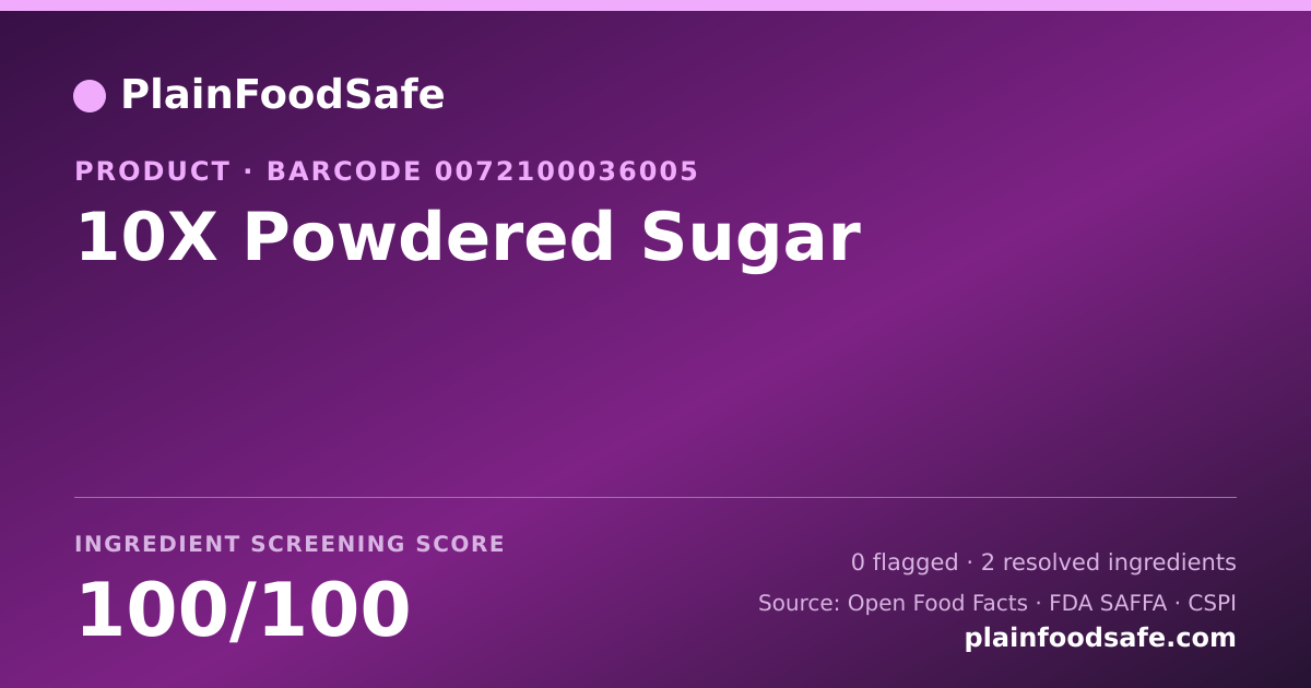 Share card for 10X Powdered Sugar Food Ingredient Profile