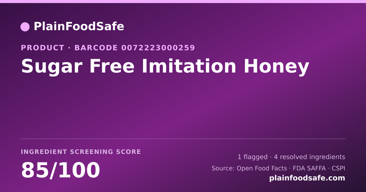 Share card for Sugar Free Imitation Honey Food Ingredient Profile