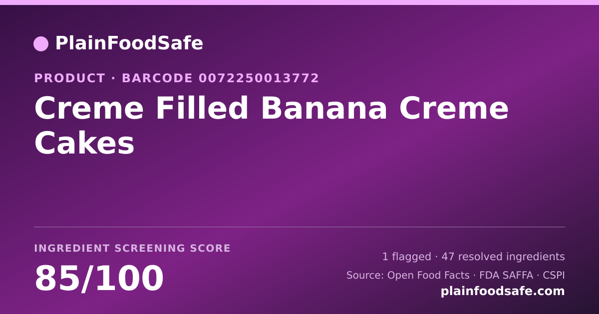 Share card for Creme Filled Banana Creme Cakes Food Ingredient Profile