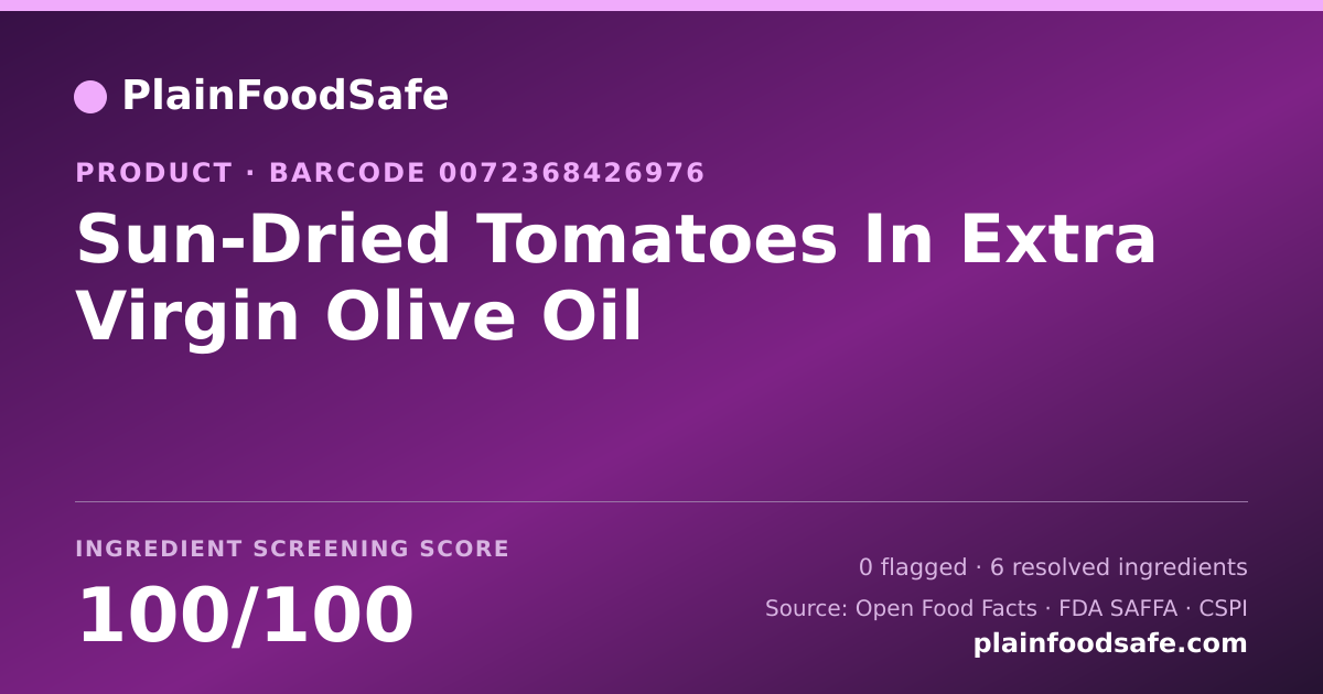 Share card for Sun-Dried Tomatoes In Extra Virgin Olive Oil Food Ingredient Profile