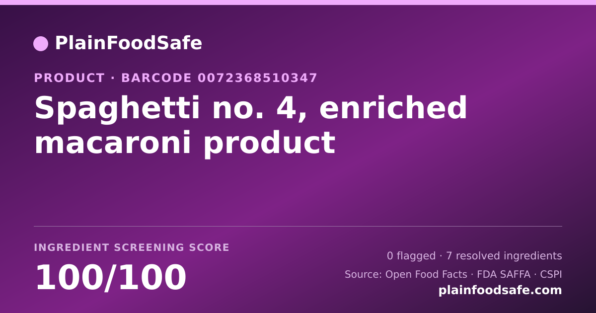 Share card for Spaghetti no. 4, enriched macaroni product Food Ingredient Profile