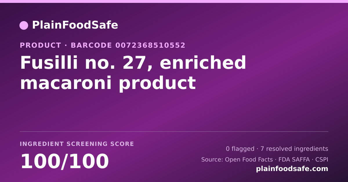 Share card for Fusilli no. 27, enriched macaroni product Food Ingredient Profile