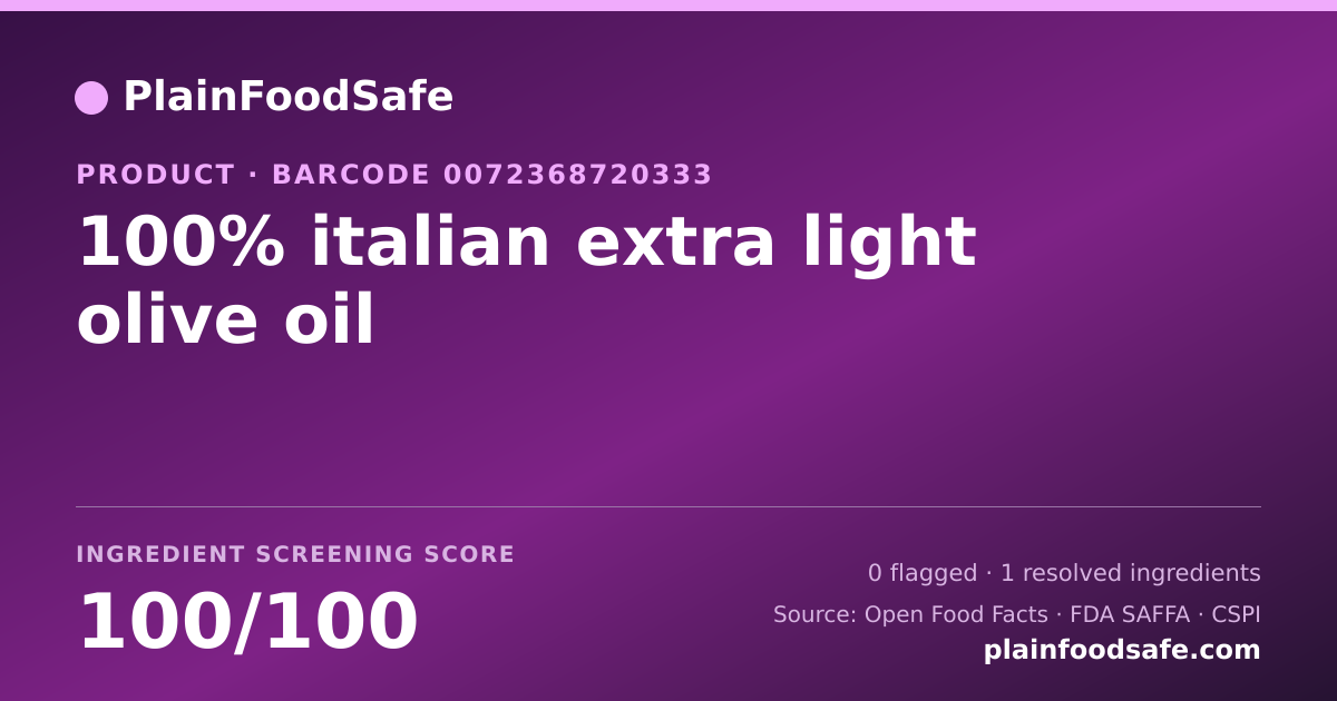 Share card for 100% italian extra light olive oil Food Ingredient Profile