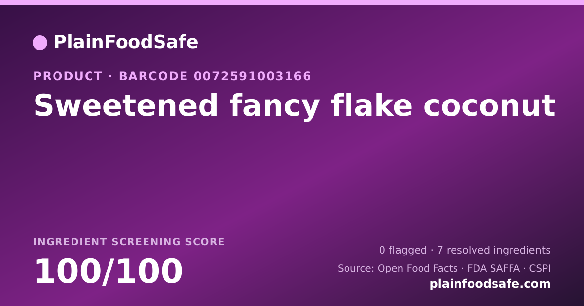 Share card for Sweetened fancy flake coconut Food Ingredient Profile