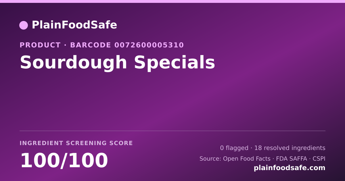 Share card for Sourdough Specials Food Ingredient Profile
