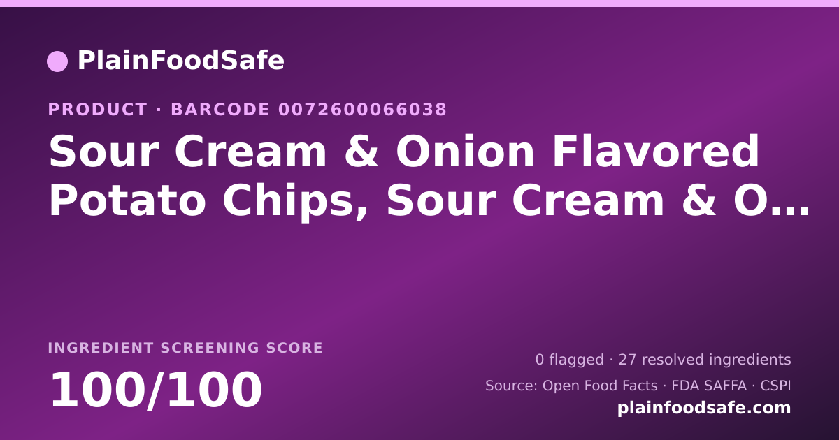 Share card for Sour Cream & Onion Flavored Potato Chips, Sour Cream & Onion Food Ingredient Profile
