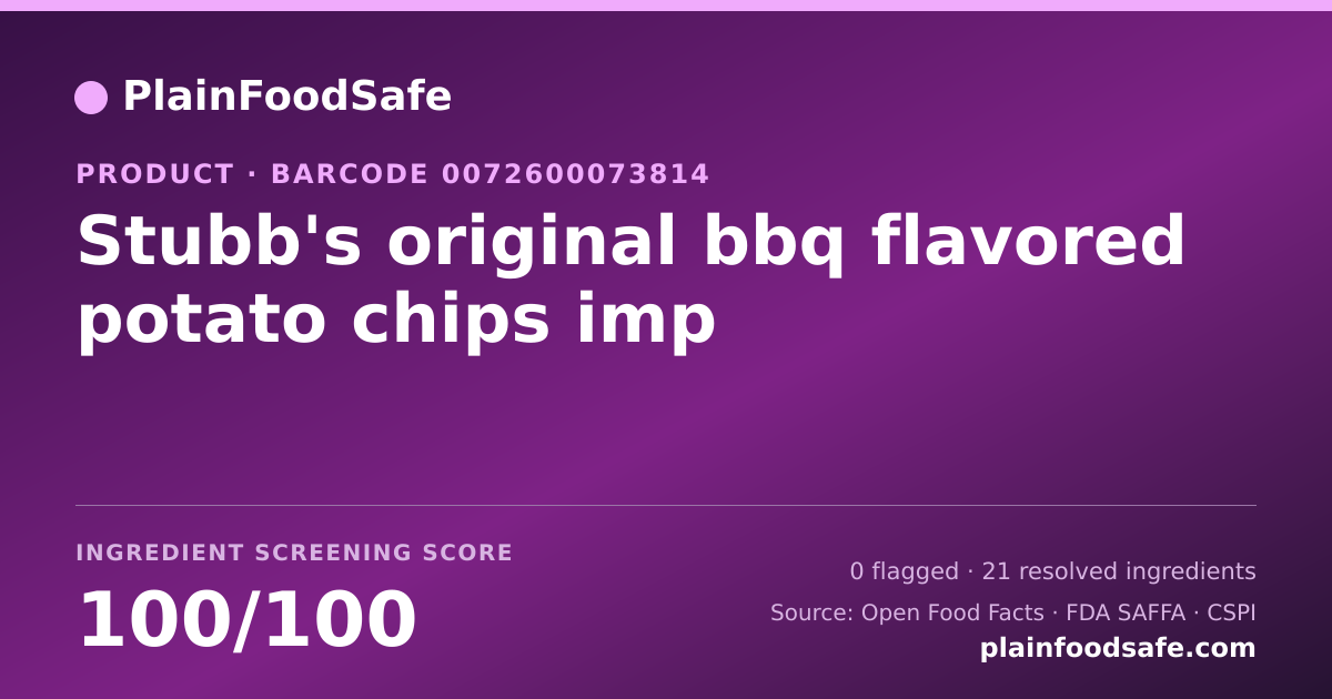 Share card for Stubb's original bbq flavored potato chips imp Food Ingredient Profile