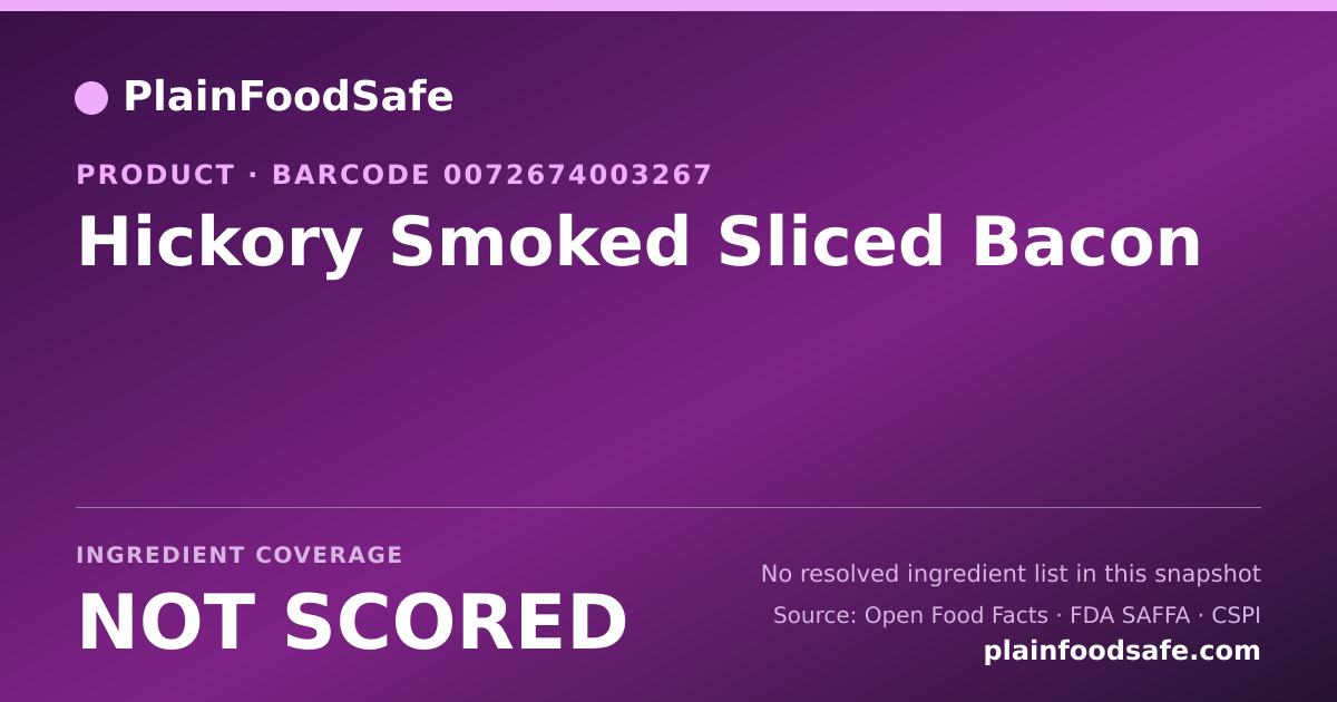 Share card for Hickory Smoked Sliced Bacon Food Ingredient Profile