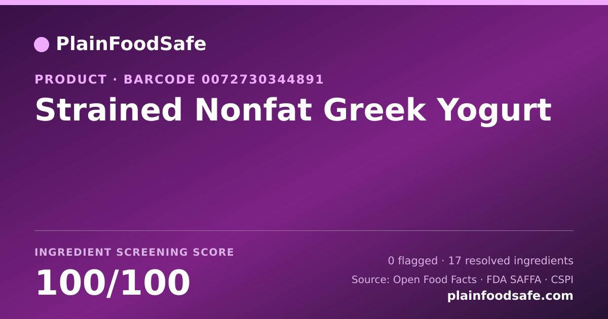 Share card for Strained Nonfat Greek Yogurt Food Ingredient Profile