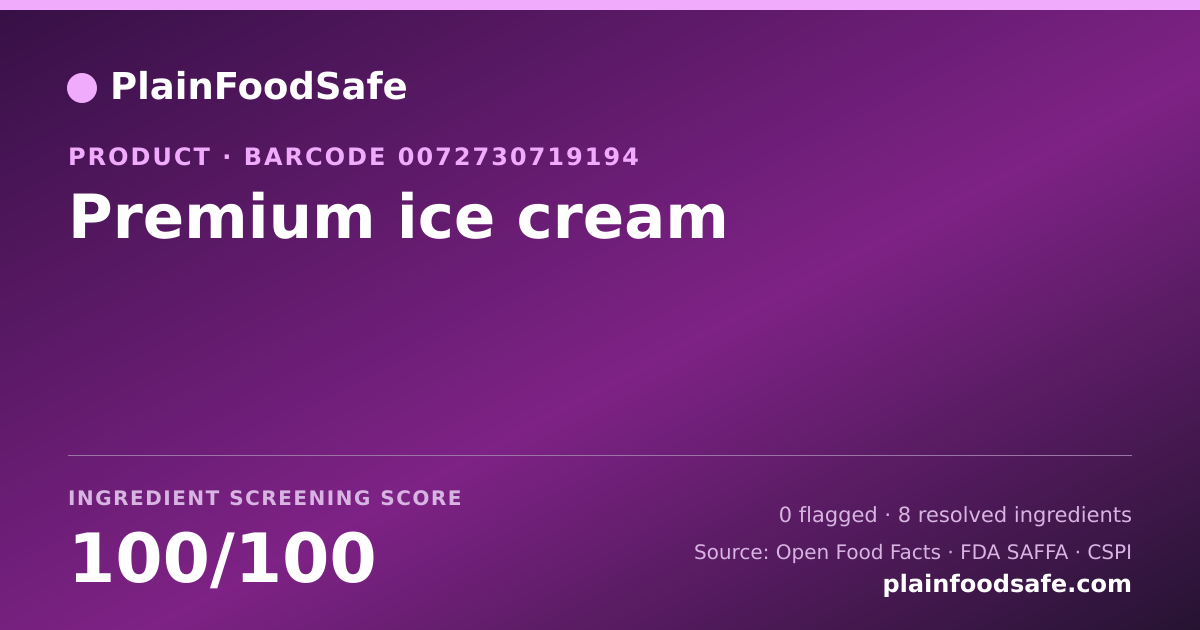 Share card for Premium ice cream Food Ingredient Profile