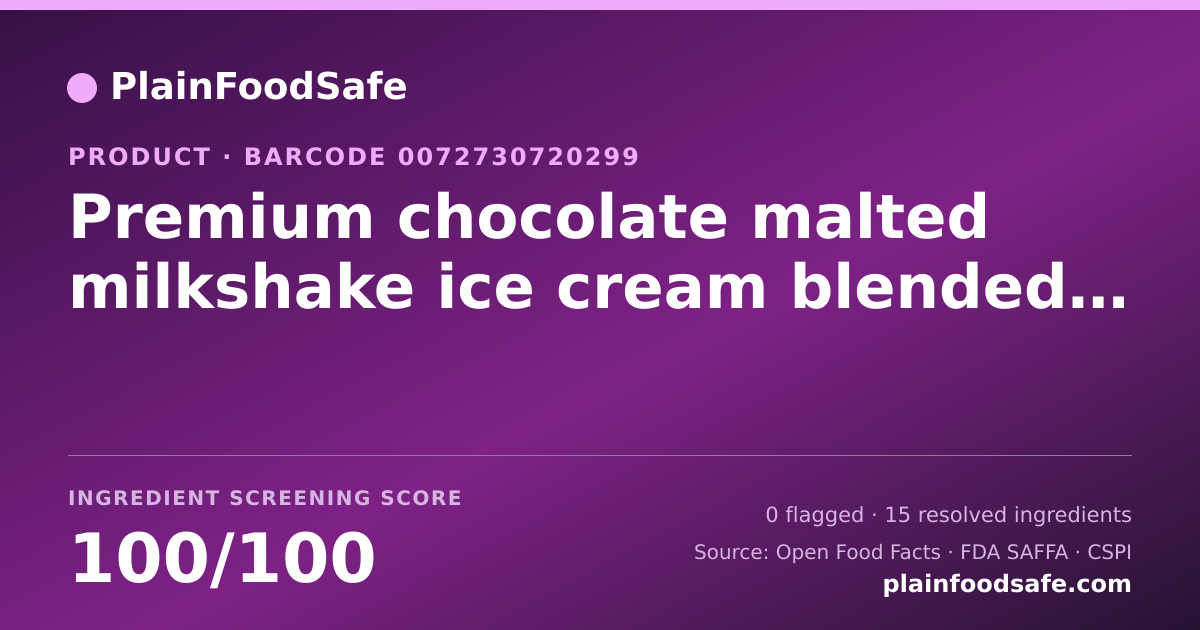Share card for Premium chocolate malted milkshake ice cream blended with milk Food Ingredient Profile