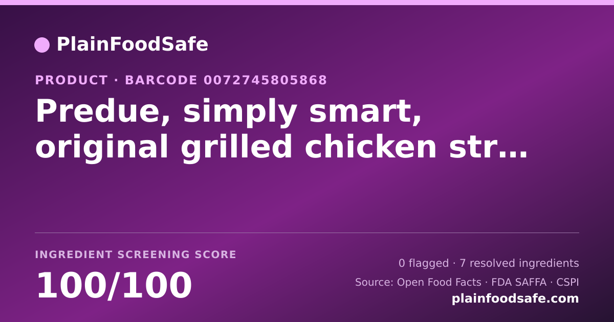 Share card for Predue, simply smart, original grilled chicken strips Food Ingredient Profile