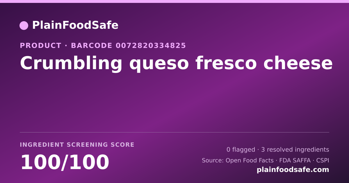 Share card for Crumbling queso fresco cheese Food Ingredient Profile