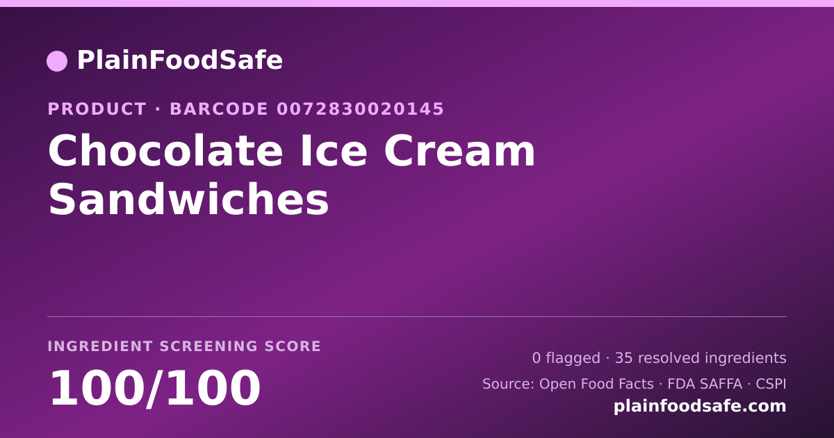 Share card for Chocolate Ice Cream Sandwiches Food Ingredient Profile