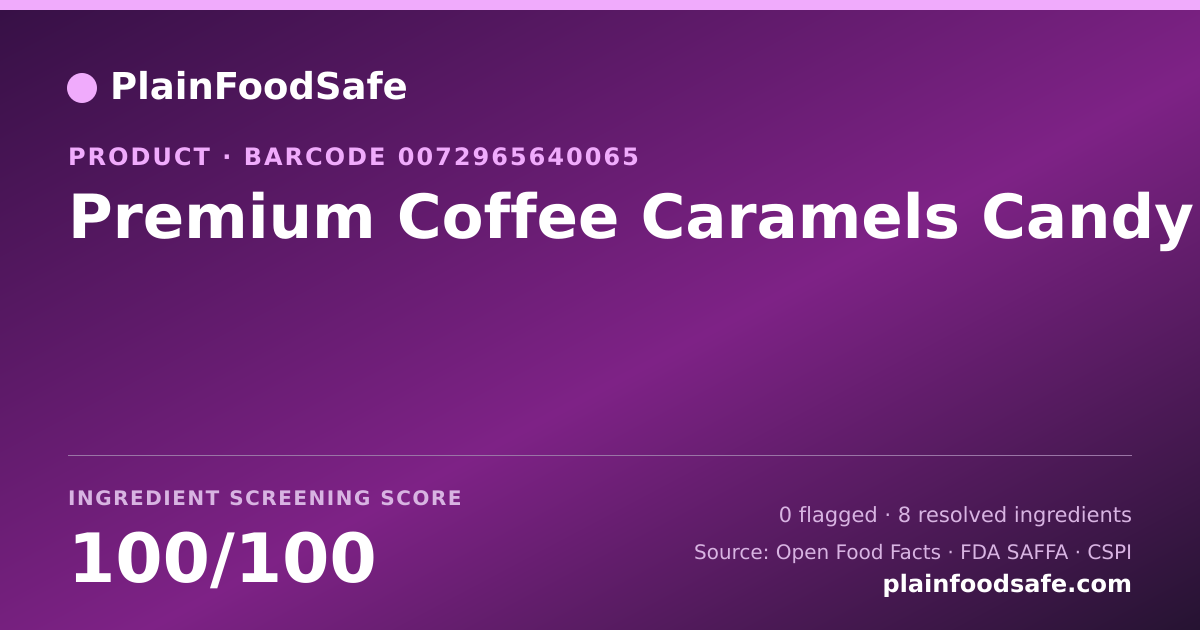Share card for Premium Coffee Caramels Candy Food Ingredient Profile
