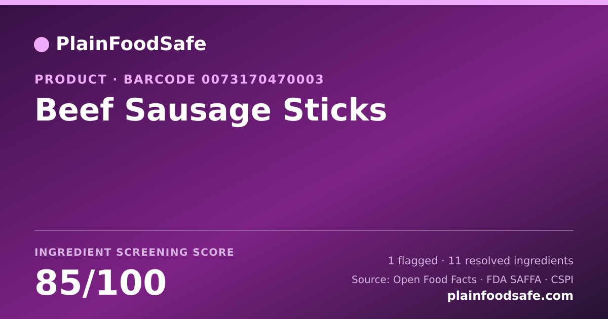 Share card for Beef Sausage Sticks Food Ingredient Profile