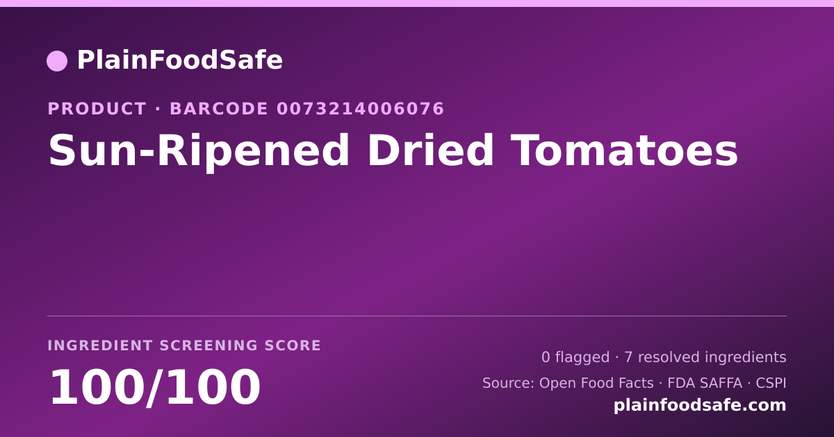 Share card for Sun-Ripened Dried Tomatoes Food Ingredient Profile
