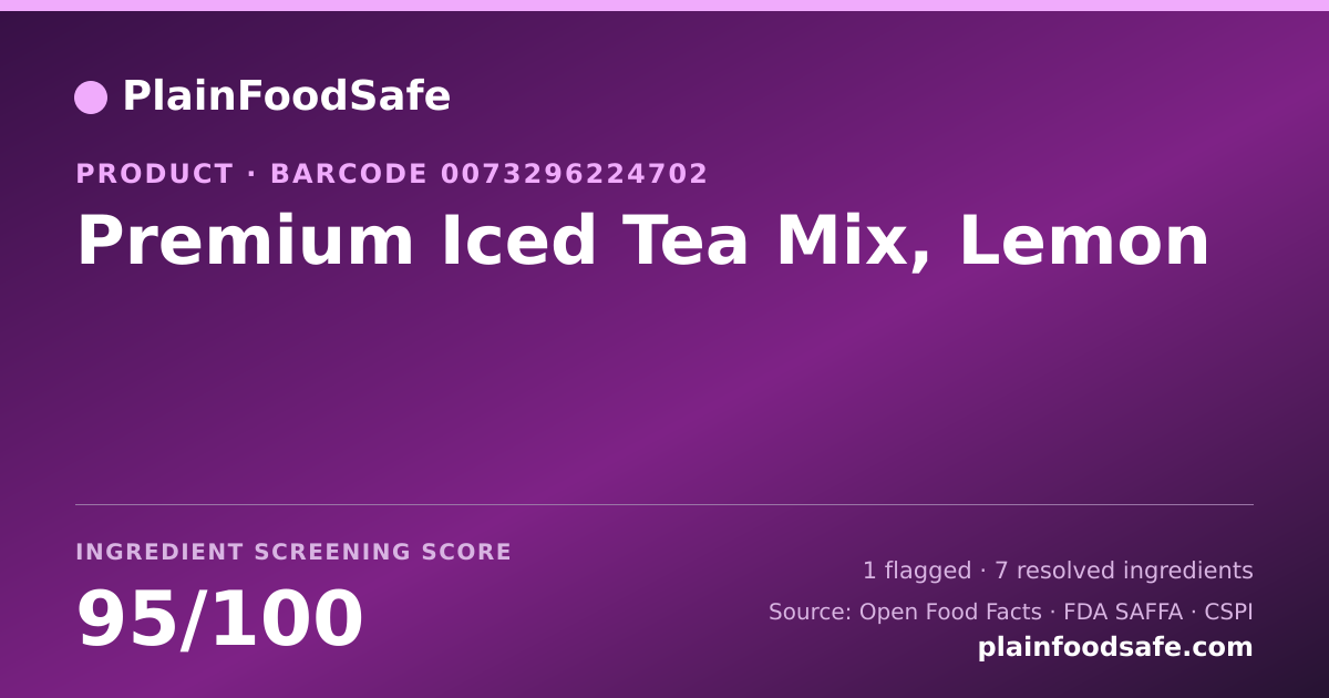 Share card for Premium Iced Tea Mix, Lemon Food Ingredient Profile