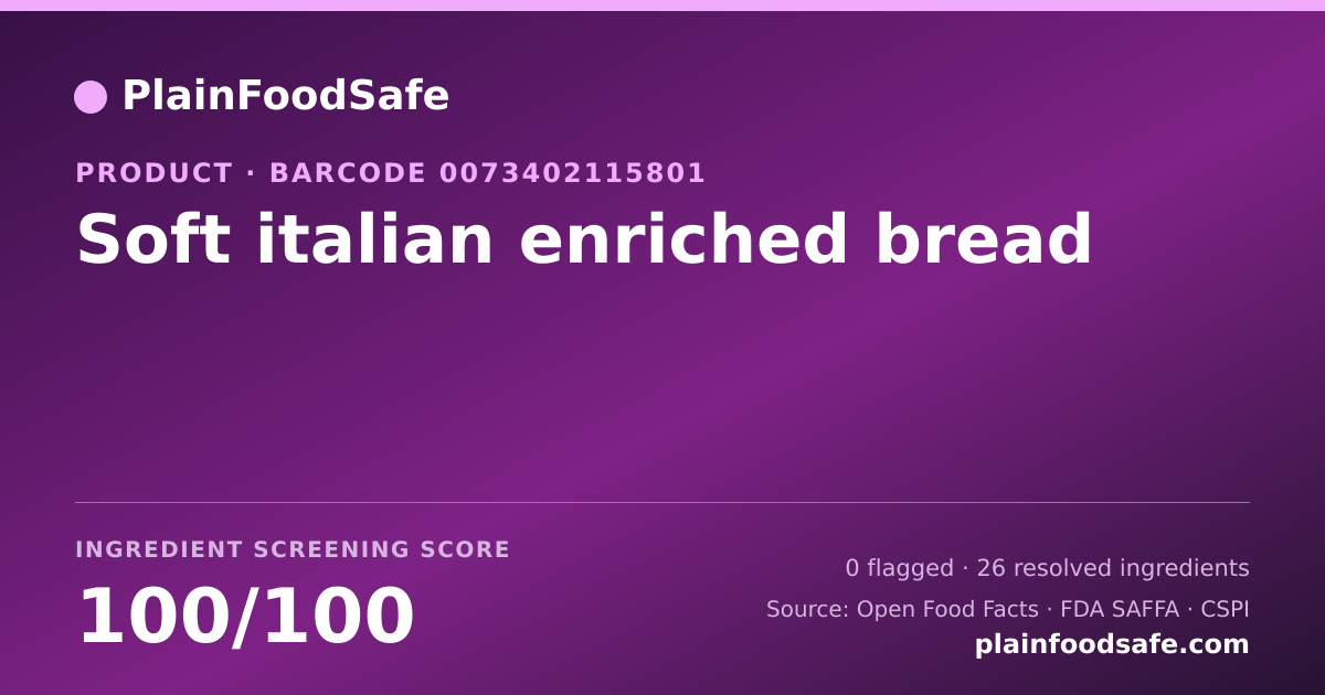 Share card for Soft italian enriched bread Food Ingredient Profile
