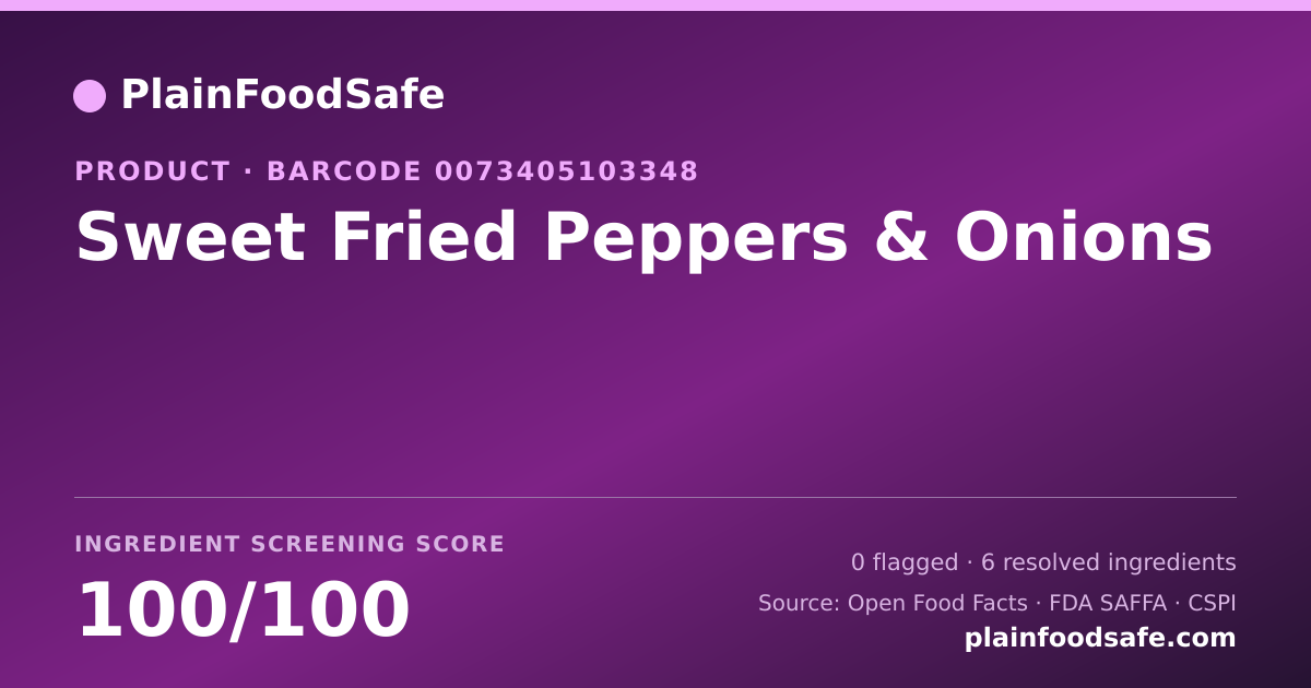 Share card for Sweet Fried Peppers & Onions Food Ingredient Profile