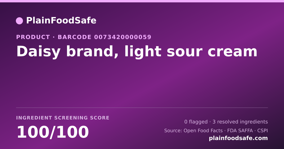 Share card for Daisy brand, light sour cream Food Ingredient Profile