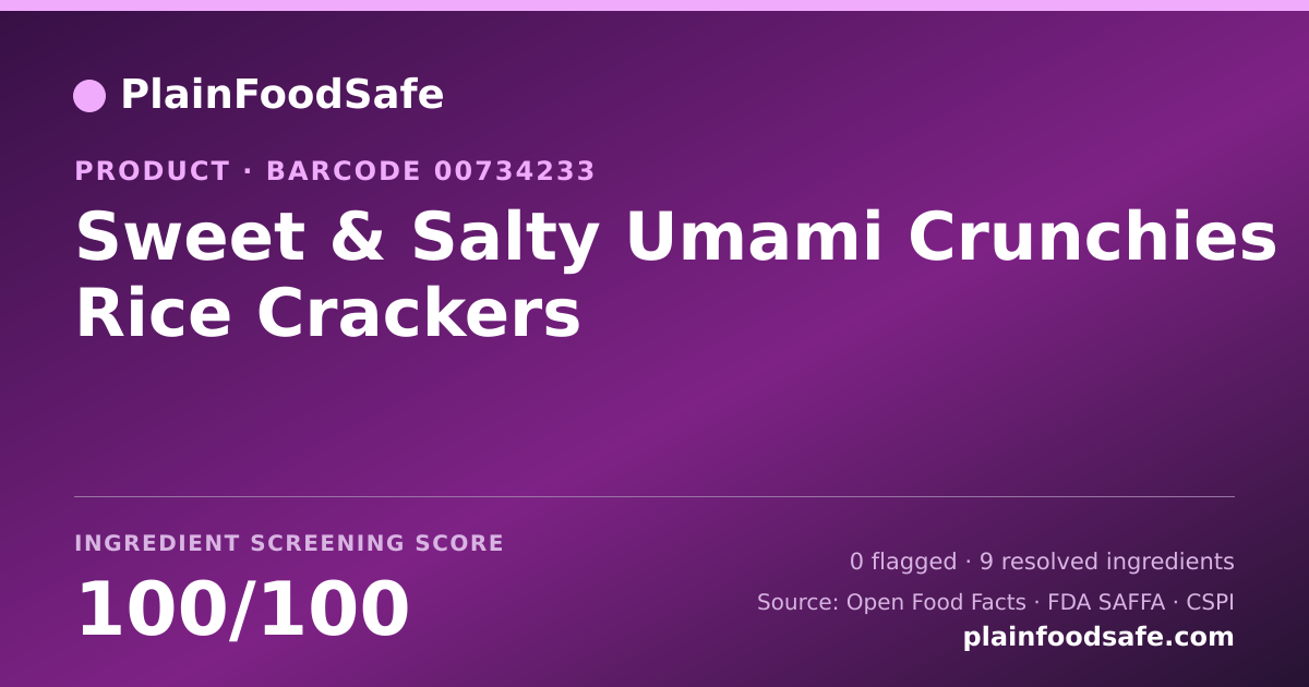 Share card for Sweet & Salty Umami Crunchies Rice Crackers Food Ingredient Profile