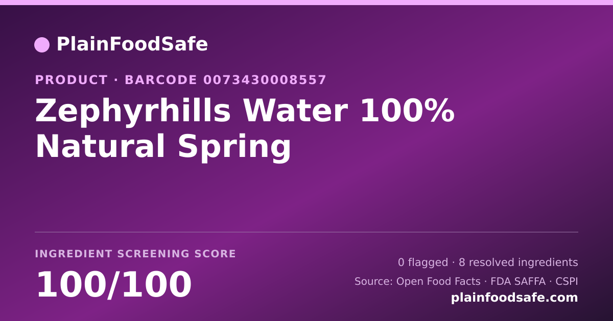 Share card for Zephyrhills Water 100% Natural Spring Food Ingredient Profile