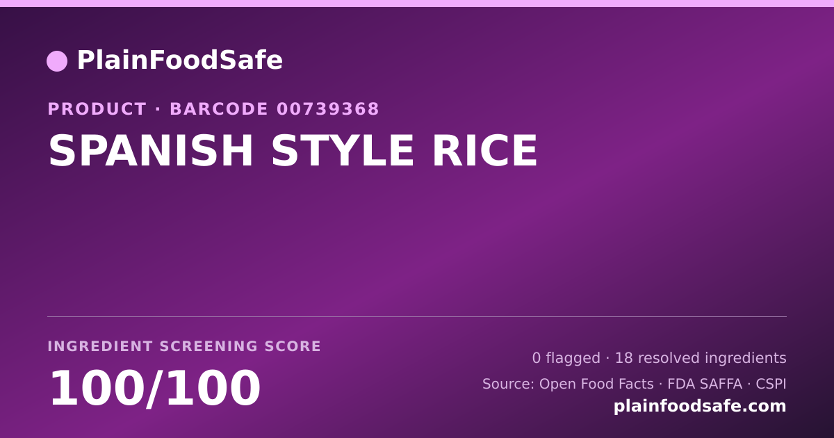 Share card for SPANISH STYLE RICE Food Ingredient Profile