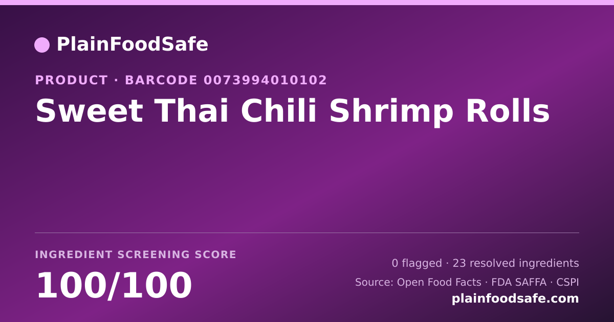 Share card for Sweet Thai Chili Shrimp Rolls Food Ingredient Profile