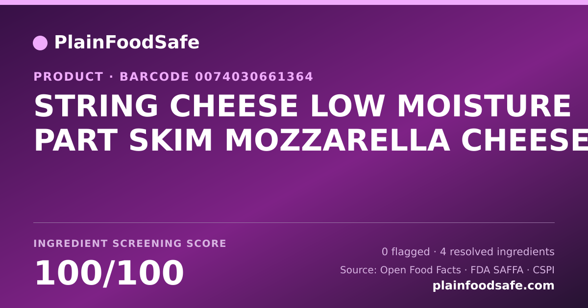 Share card for STRING CHEESE LOW MOISTURE PART SKIM MOZZARELLA CHEESE Food Ingredient Profile