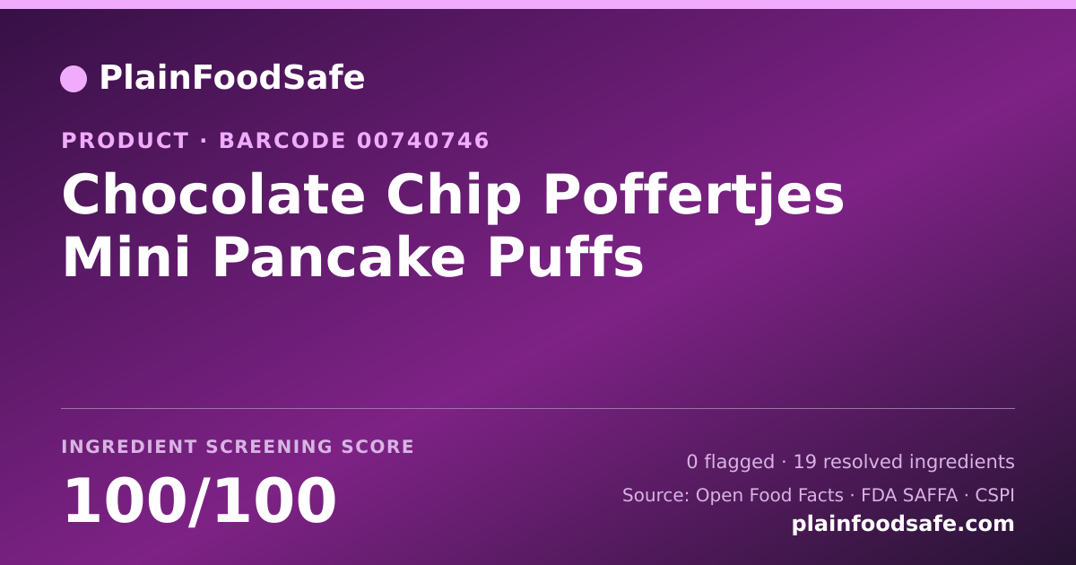 Share card for Chocolate Chip Poffertjes Mini Pancake Puffs Food Ingredient Profile