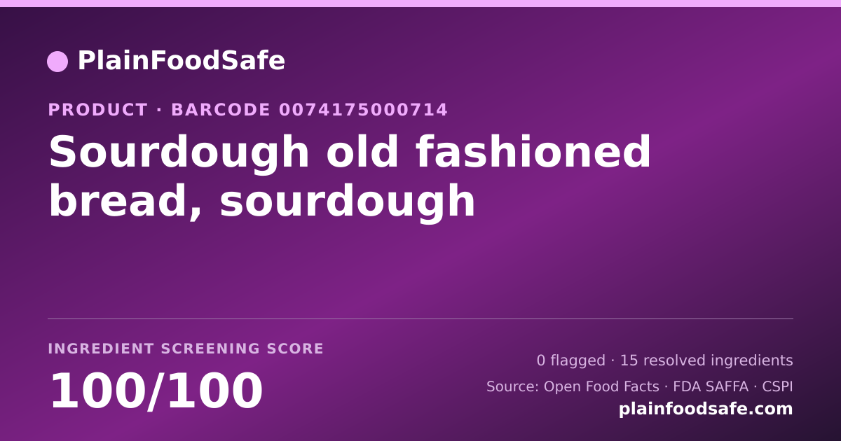 Share card for Sourdough old fashioned bread, sourdough Food Ingredient Profile