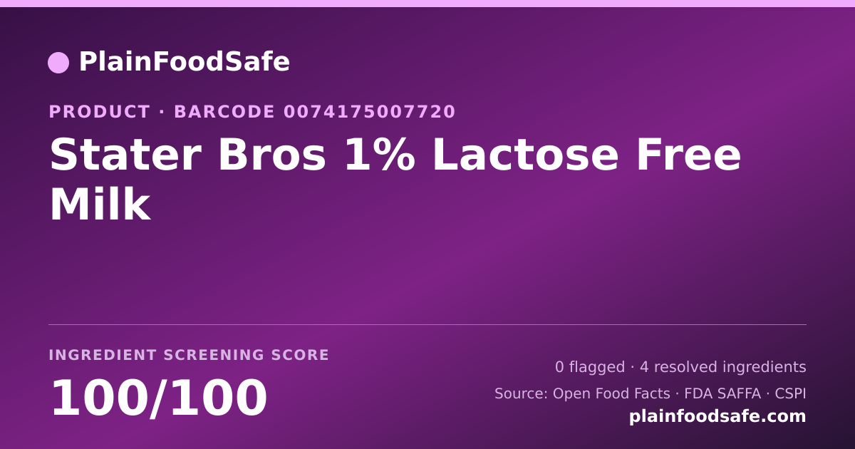 Share card for Stater Bros 1% Lactose Free Milk Food Ingredient Profile