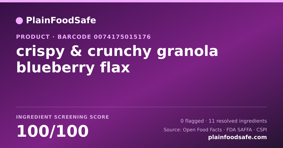 Share card for crispy & crunchy granola blueberry flax Food Ingredient Profile