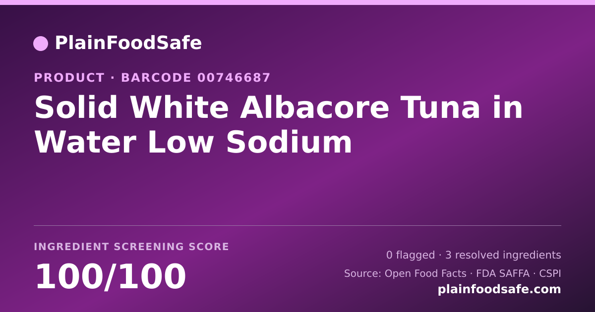 Share card for Solid White Albacore Tuna in Water Low Sodium Food Ingredient Profile