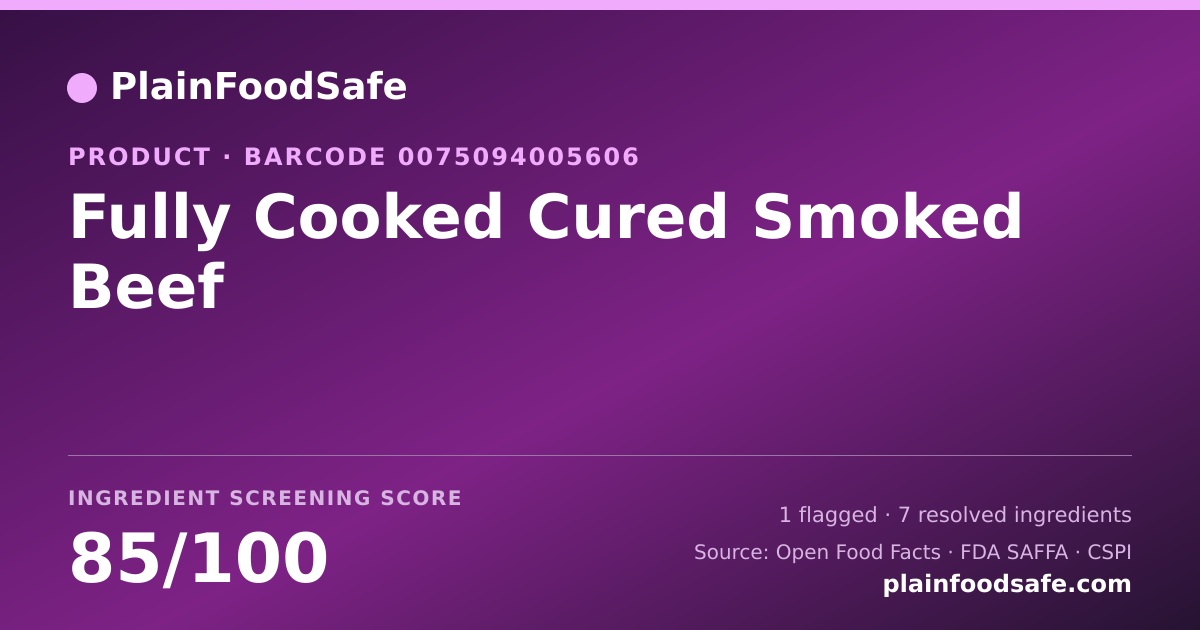 Share card for Fully Cooked Cured Smoked Beef Food Ingredient Profile